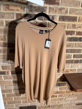 BOSS Tan Short Sleeve Crewneck Tee with Logo